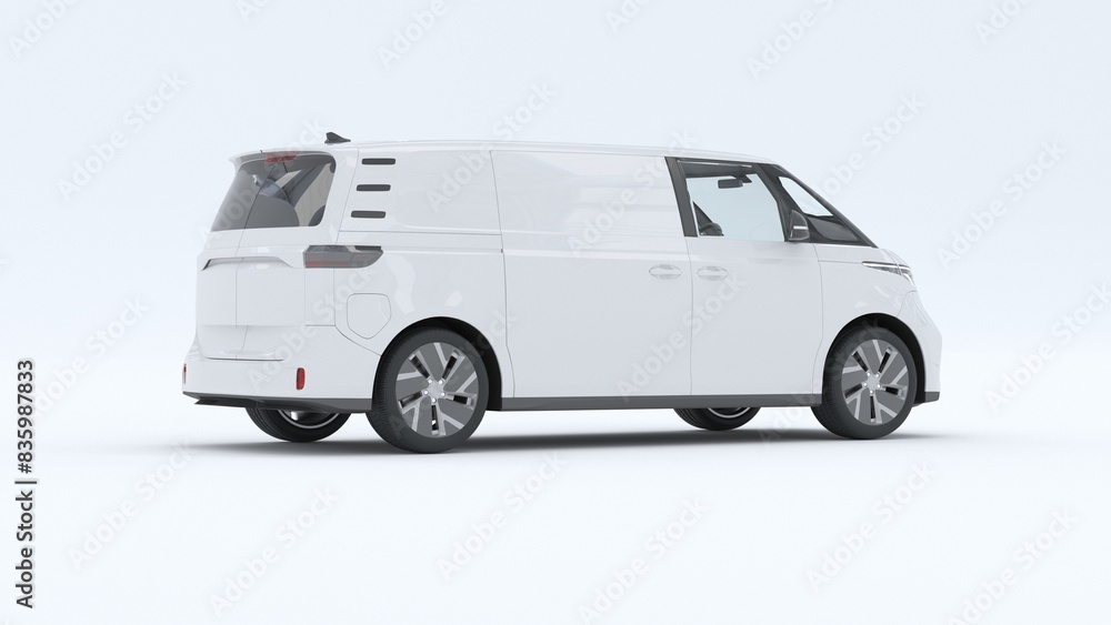3D Illustration white minivan and vehicle on white background 3D Illustration white minivan and vehicle on white background