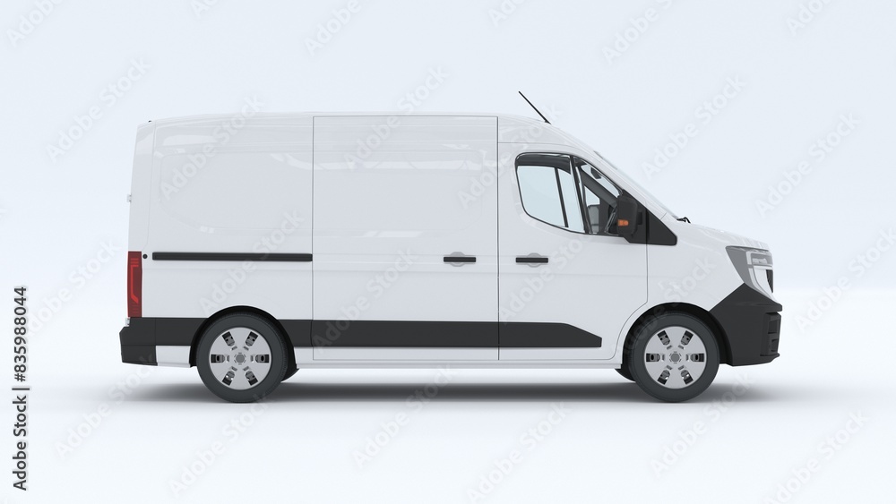3D Illustration white minivan and vehicle on white background 3D Illustration white minivan and vehicle on white background