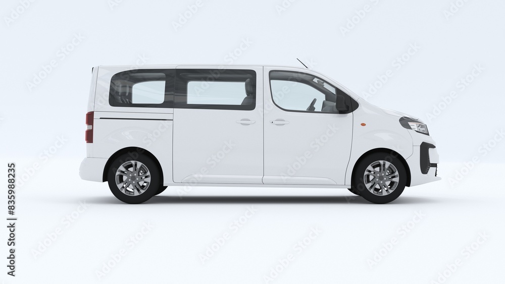 3D Illustration white minivan and vehicle on white background 3D Illustration white minivan and vehicle on white background