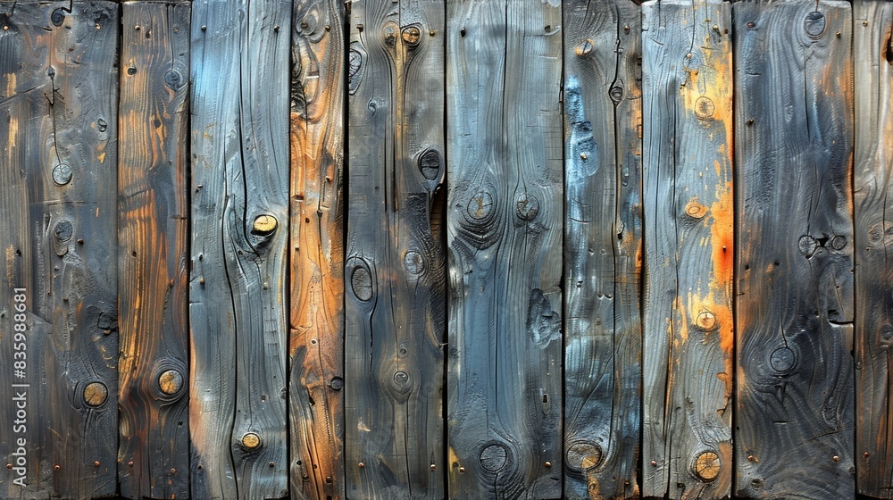 Weathered wooden planks with a rustic, textured surface. The wood has a natural, worn look with variations in color and grain. Suitable for backgrounds and design elements. Weathered wooden planks with a rustic, textured surface. The wood has a natural, worn look with variations in color and grain. Suitable for backgrounds and design elements.