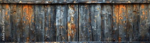 Weathered wooden fence with faded paint. © admin_design