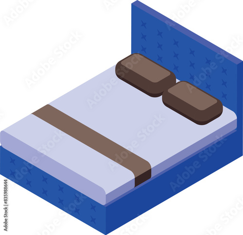 Detailed isometric graphic of a contemporary bed with starpatterned headboard