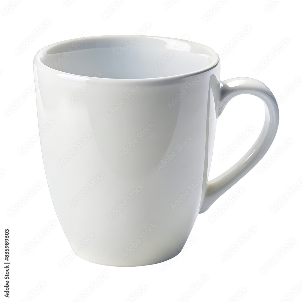 A plain white ceramic coffee mug with a handle, isolated on a white background. Perfect for hot beverages like coffee, tea, or cocoa. A plain white ceramic coffee mug with a handle, isolated on a white background. Perfect for hot beverages like coffee, tea, or cocoa.