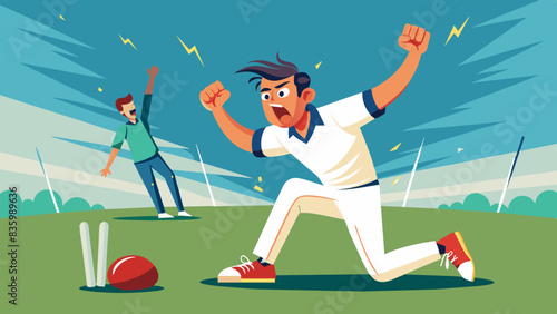 The bowler lets out a triumphant roar as the batsman walks back dejectedly, his wicket shattered