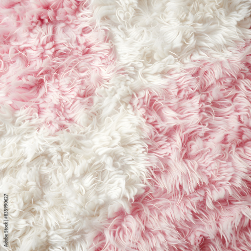 Pink fluffy carpet, top view background
