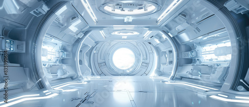 a image of a futuristic spaceship interior with a bright light coming through the window