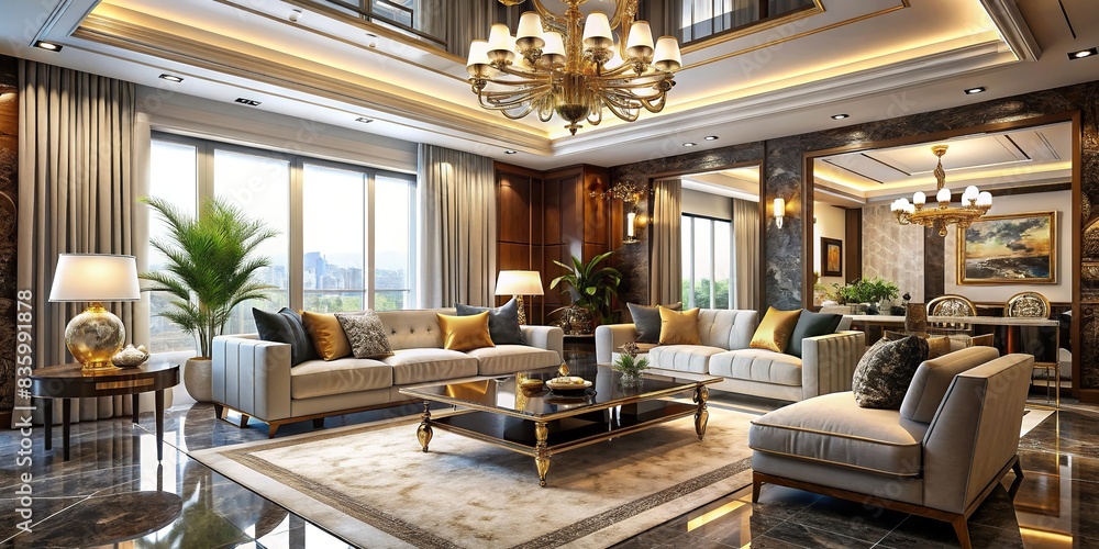 Luxurious modern home interior with exquisite furnishings and decor, luxury, home, interior, elegant, stylish, design, upscale, contemporary, comfortable, high-end, room, architecture