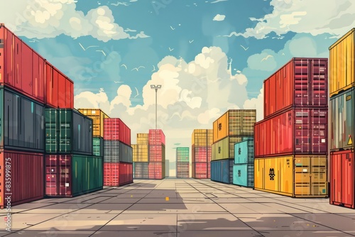 Wallpaper Mural Detailed illustration of stacked cargo containers arranged in a shipping yard Torontodigital.ca