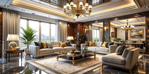 Luxurious modern home interior with exquisite furnishings and decor, luxury, home, interior, elegant, stylish, design, upscale, contemporary, comfortable, high-end, room, architecture © guntapong