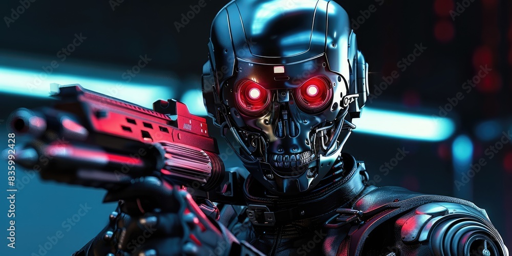 Cybernetic Soldier Aiming in Dark Environment Cybernetic Soldier Aiming in Dark Environment