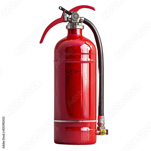 Close-up image of a red fire extinguisher on white background, showcasing safety equipment for emergency fire safety and protection. © นุชรี อังคะคำมูล