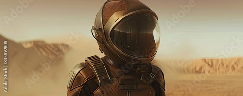 a image of a man in a space suit standing in a desert