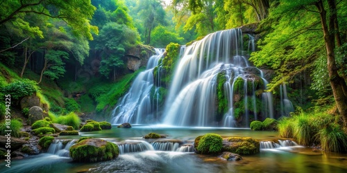 A beautiful scenic waterfall in a lush forest setting  waterfall  nature  scenery  landscape  flowing  serene  cascade  water  rocks  environment  peaceful  tranquil  beauty  outdoor