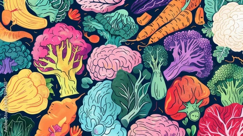 Illustration showcasing the importance of healthy nutrition through colorful vegetable brains photo