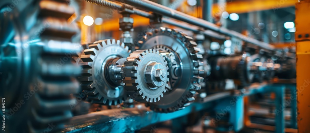Industrial Machinery in Action Gears and Cogs Mechanism at Work Industrial Machinery in Action Gears and Cogs Mechanism at Work