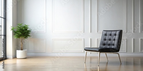 Black chair in modern white room interior  minimalist  furniture  contemporary  elegant  design  empty  simple  stylish  decor  clean  chic  monochrome  interior  space  comfortable  luxury