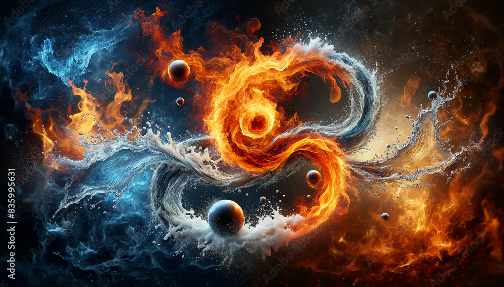 Fototapeta premium Water and Fire Splash Background