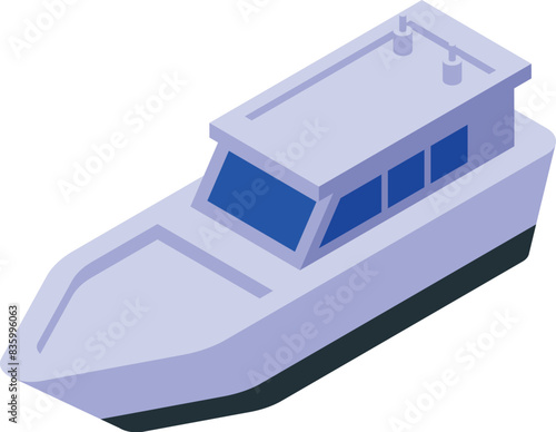 Modern isometric speed boat vector illustration in marine transportation design. Graphic artwork of a sleek, elegant, and highspeed motorboat isolated on water