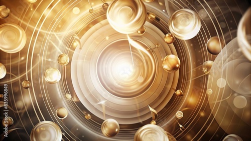 Abstract design featuring large circles in soft sepia tones with a center of opaque glass and spectral evolution, musical notes, and a thermal background, spiraling upwards, circles photo