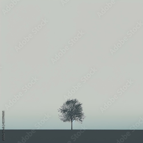Solitary tree standing alone in a minimalist landscape.