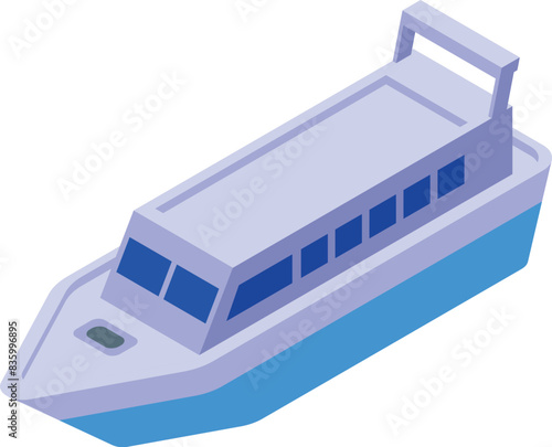 Isometric vector illustration of a stylized passenger ferryboat on a white background, depicting modern maritime transportation for leisure and tourism purposes