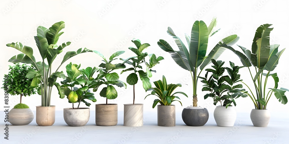 Obraz premium Different Plants in Pots on a White Background
