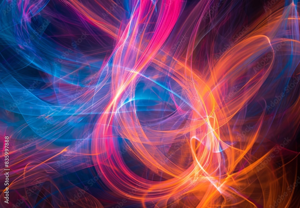 Flowing abstract trails traverse the frame. Flowing abstract trails traverse the frame.