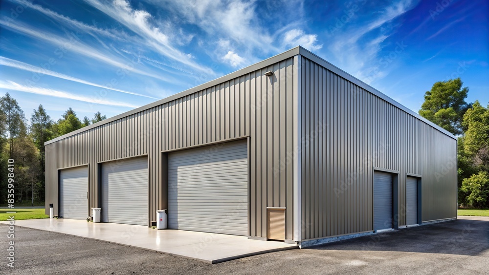 Straight wall steel commercial garage building, Steel, Commercial, Garage, Building, Industrial, Large, Storage, Workshop, Construction, Modern, Architecture, Exterior, Structure, Company