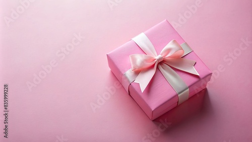 Pink gift box on pastel paper background, gift, box, pink, pastel, texture, fashion, minimal, concept, colorful, small, present, ribbon, surprise, celebration, design, aesthetic, decorative © Woonsen