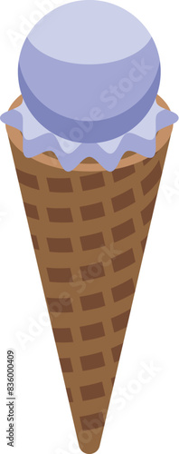 Digital graphic of a waffle cone with one scoop of purple ice cream, isolated on a white background