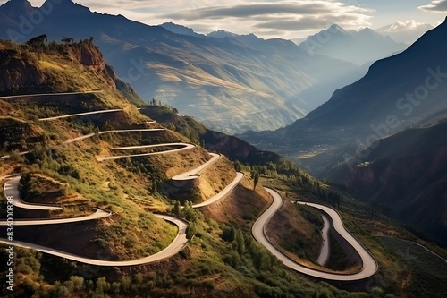 Winding road in the mountains at sunset. Beautiful nature landscape.