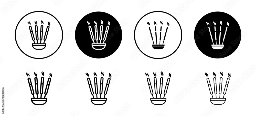 Burning incense stick icon vector set collection for web Burning incense stick icon vector set collection for web