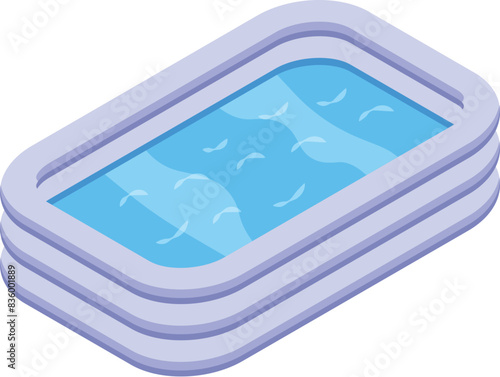Colorful isometric inflatable pool illustration perfect for summer water fun and relaxation in the backyard, featuring childfriendly design and portable domestic toy element