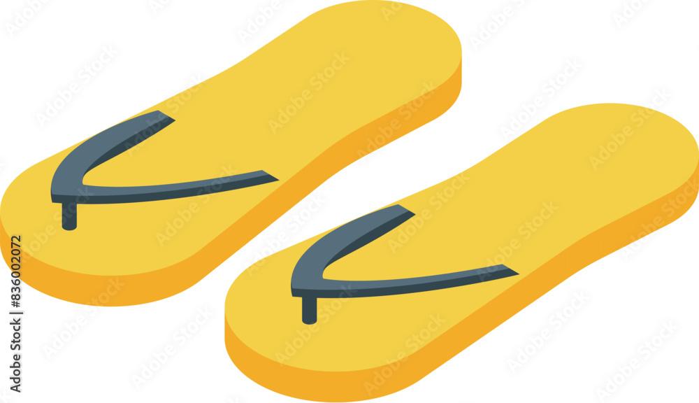 Pair of vibrant yellow flipflops shown in a clean, isolated white background Pair of vibrant yellow flipflops shown in a clean, isolated white background