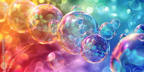 Bubbling Rainbow: Colorful Bubble Background, Prismatic Bubbles: Rainbow Colors Background - Ai Generated