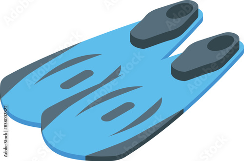 Illustration of blue swim fins, ideal for snorkeling or diving activities, isolated on white