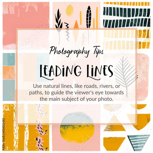 Master Leading Lines in Photography - Tips for Using Natural Lines to Guide Viewer's Eye - Enhance Photo Composition - Photography Tips Card for All Levels