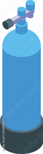 Detailed isometric vector illustration of a blue oxygen tank, a lifesaving medical equipment used for emergency breathing support, isolated on a clean white background