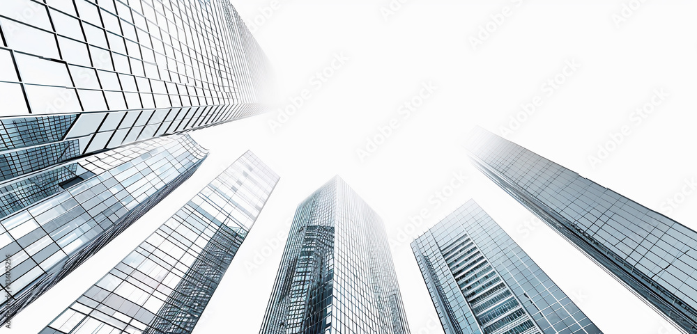 Naklejka premium Modern city skyline. Business center with skyscrapers on white background.
