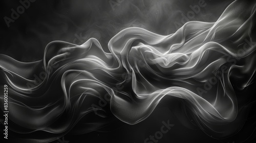 Abstract black-and-white background with flowing, wavy, smoky lines creating an ethereal, mysterious, and artistic atmosphere.