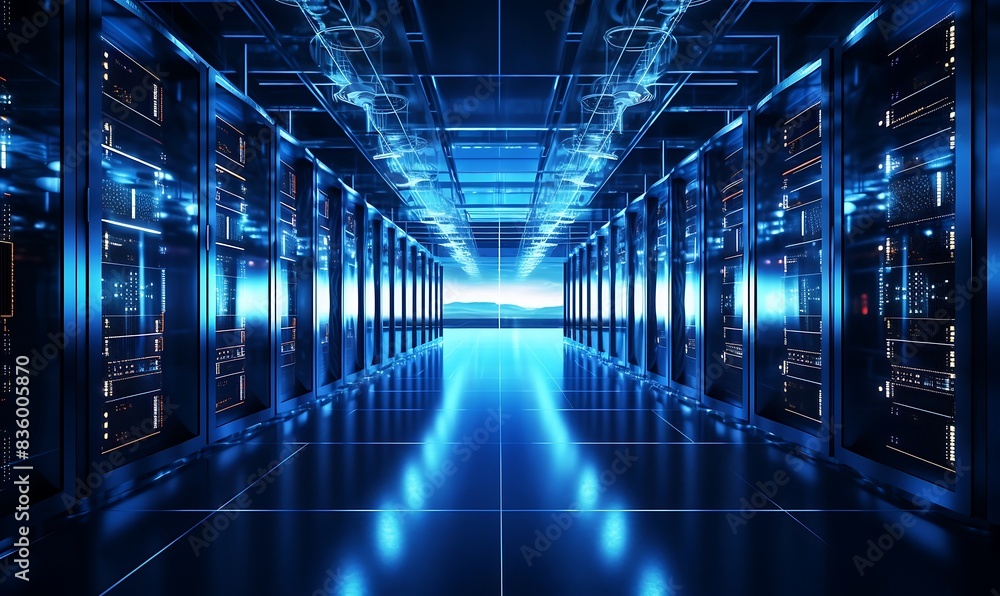 Fototapeta premium server room data center with rows of server racks. 3d render