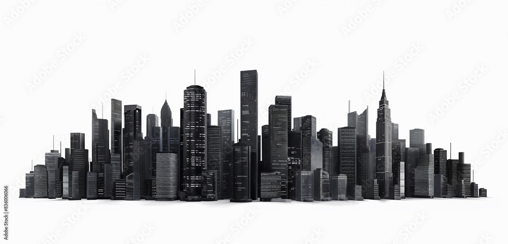 Naklejka premium Modern city skyline. Business center with skyscrapers on white background.