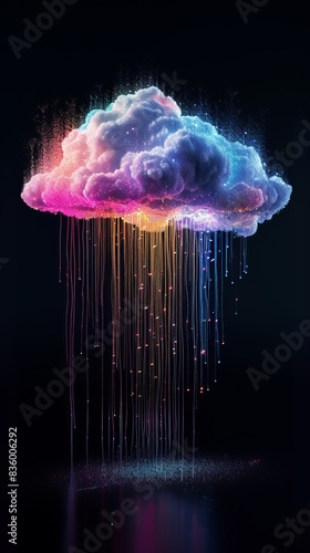 Colorful digital cloud with raining lights