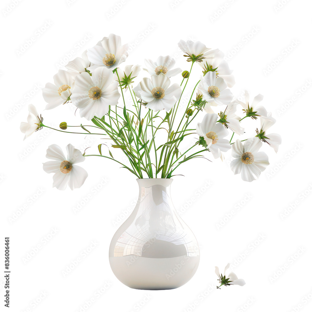 Closeup of an beautiful white flower in vase isolated on transparent background Closeup of an beautiful white flower in vase isolated on transparent background