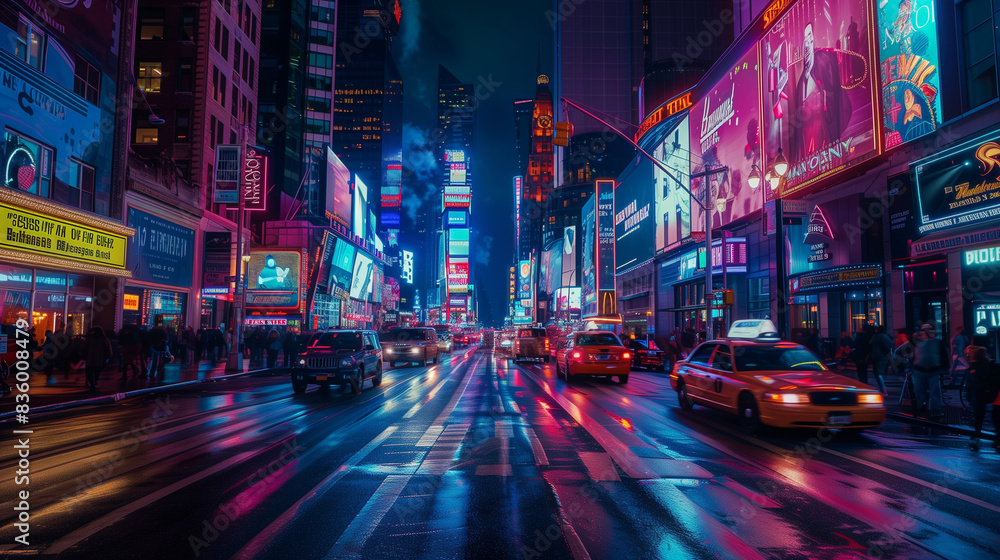 Fototapeta premium Bustling City Street at Night, Generative Ai