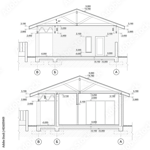 Architectural blueprints of a shed