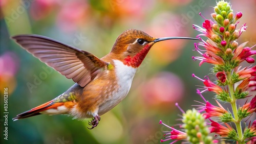 Close-up of Allen's hummingbird feeding on Crane flower in slow motion, 4K video, Allen's hummingbird, Crane flower, feeding, wildlife, nature, slow motion, 4K, beautiful, vibrant, colorful photo