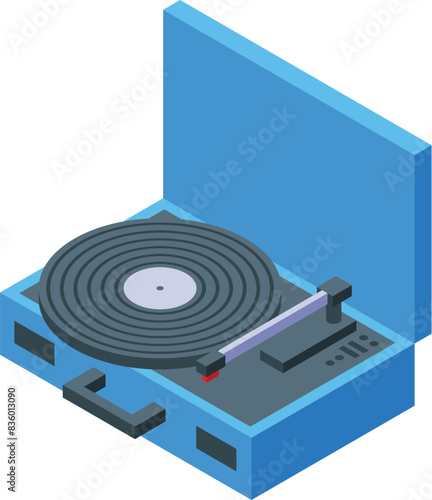 3d isometric design of a classic vinyl record player, suitable for musicrelated graphics