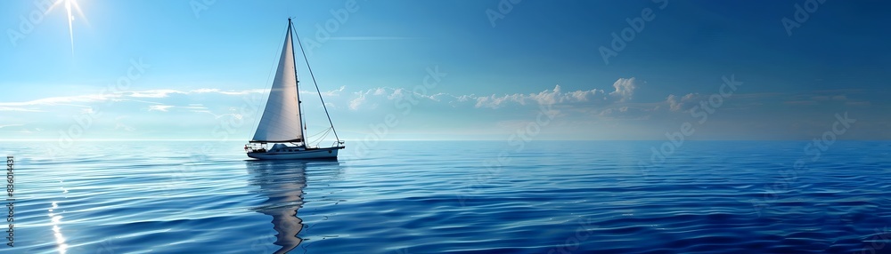 Sailboat Gliding on Tranquil Mediterranean Waters Under Sunny Skies