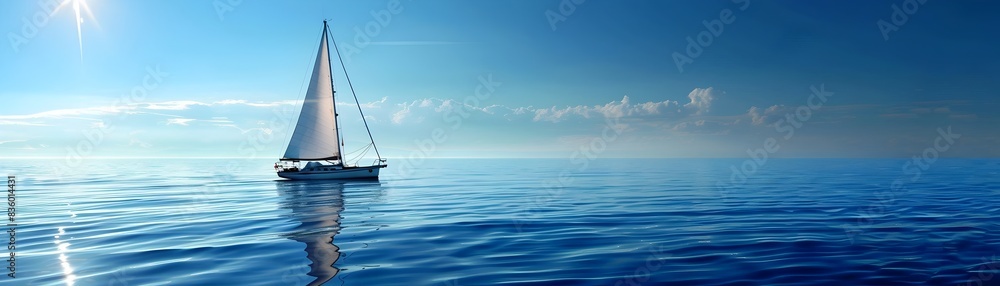 Fototapeta premium Sailboat Gliding on Tranquil Mediterranean Waters Under Sunny Skies